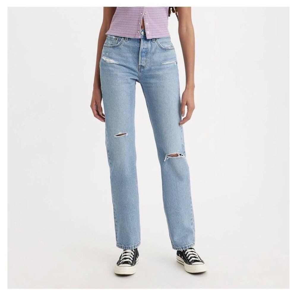 Levi's 501 Straight Leg Jeans Women’s Light Wash Distressed High Rise SZ 0
